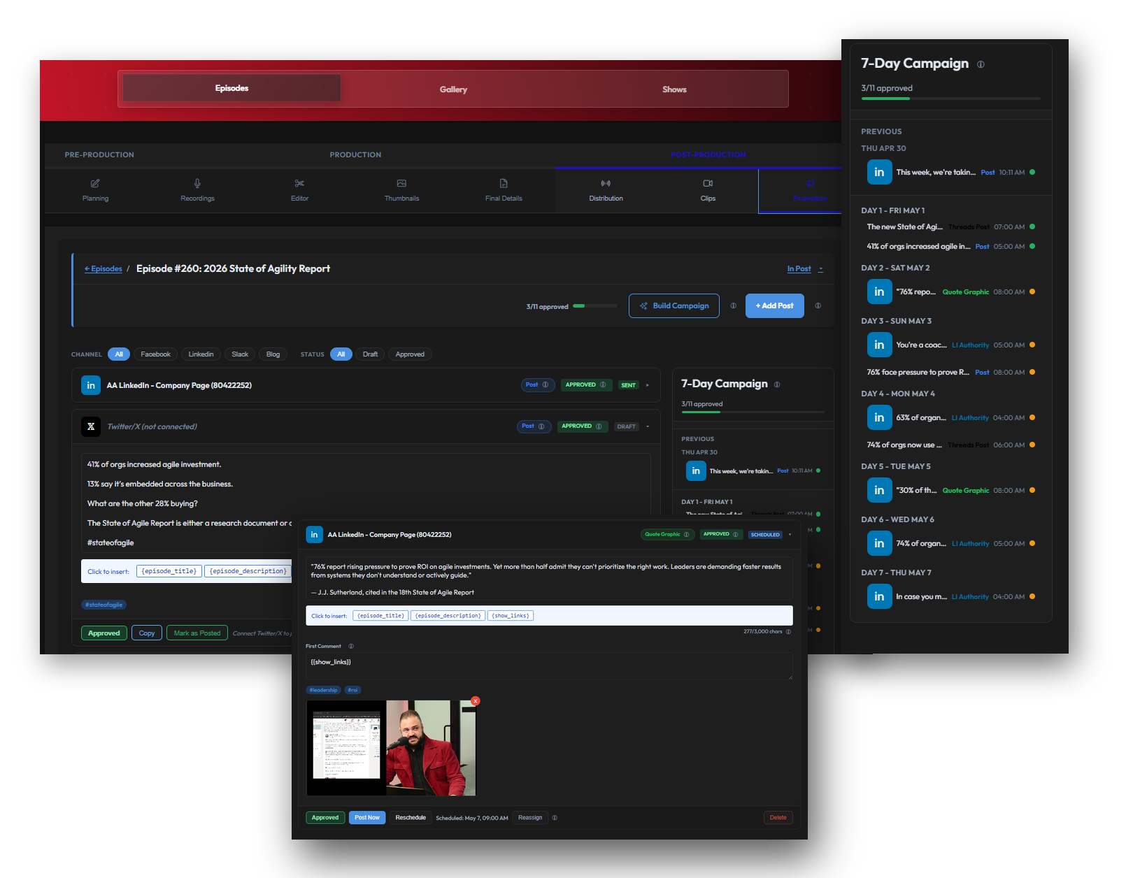 Promotion page with 7-day campaign schedule and example post